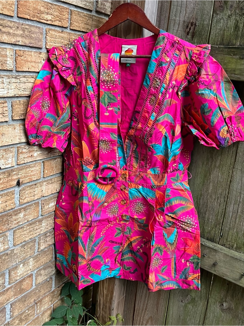 FARM Rio Hot Pink Macaw Party Tropical Print Romper